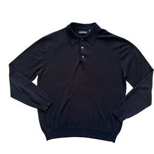 Bachrach 100% Merino Wool Mens Sweater Sz M Med Black 1/4 button Thin Preppy